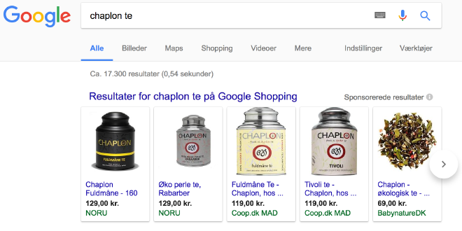 Google Shopping udsnit
